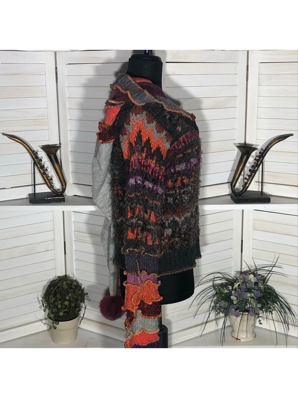 Handcrafted Patch Knitted Sweater Upcycled Multicolor Medium - Picture 3 of 14